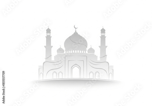 Simple Mosque Silhouette Ramadhan Illustration on Clean White Background