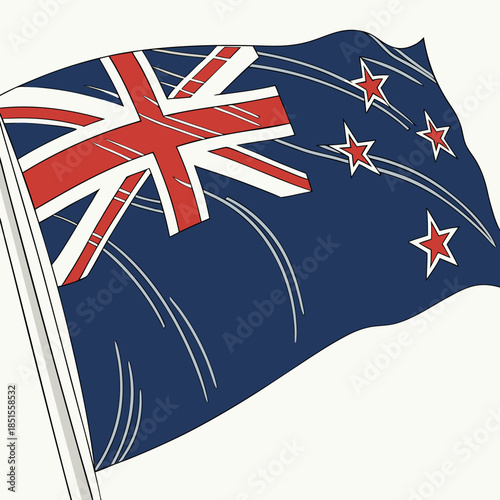 New Zealand Flag Waving Proudly on a White Background.