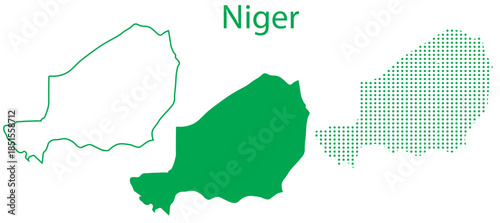 Niger Map Vector Set, West Africa Outline Silhouette Dotted Green Shapes, Niger Country Infographic Template, Editable EPS Niger Geography