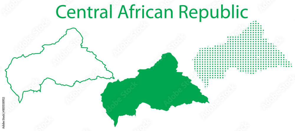 Obraz premium Central African Republic Map Vector Set, Africa Outline Silhouette Dotted Green Shapes, Central African Republic Country Infographic Template, Editable EPS Central African Republic Geography