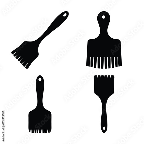 Set of four black basting or bbq brush vector silhouettes