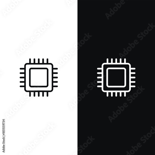 Dual monochromatic microchip icons symbolizing core technology and digital processing