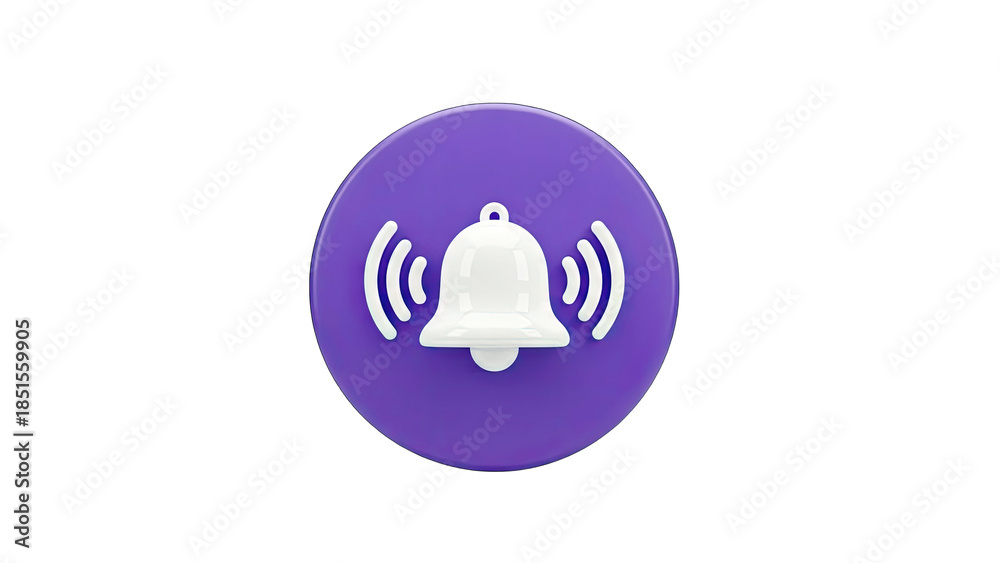 Obraz premium 3D Bell Icon Ringing on Purple Circle - Notification Concept