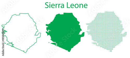 Sierra Leone Map Vector Set, West Africa Outline Silhouette Dotted Green Shapes, Sierra Leone Country Infographic Template, Editable EPS Sierra Leone Geography