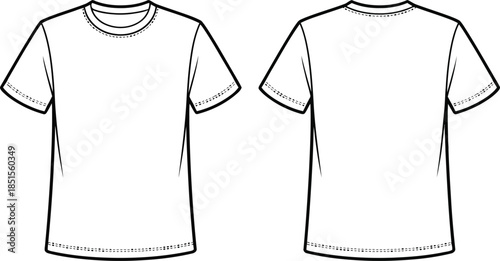 Front and back view of a classic blank white short-sleeve crew neck t-shirt template