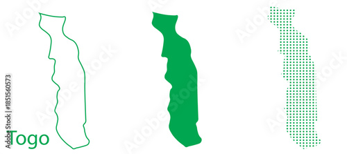 Togo Map Vector Set, West Africa Outline Silhouette Dotted Green Shapes, Togo Country Infographic Template, Editable EPS Togo Geography