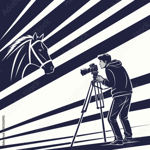 Photographer capturing a horses head with dynamic background.