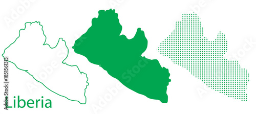 Liberia Map Vector Set, West Africa Outline Silhouette Dotted Green Shapes, Liberia Country Infographic Template, Editable EPS Liberia Geography