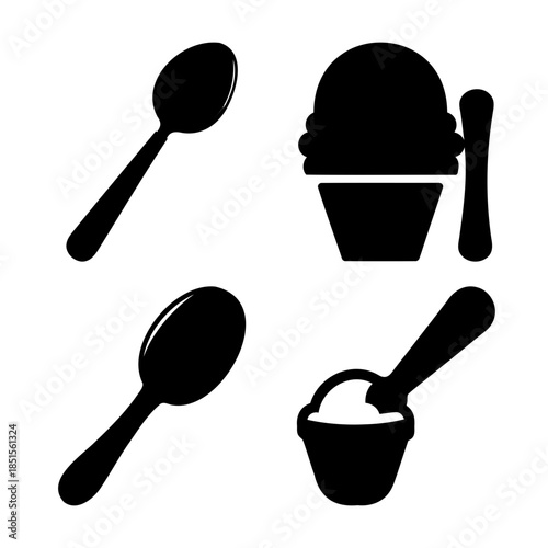 Spoon and ice cream scoop icons dessert utensils set