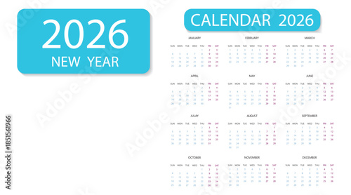2026 Calendar Leaves Set - Vector Illustration. Desk planner layout. Yearly organizer in English. Week start on Monday. Monthly vertical flowers wall calendar 2026 design template. 