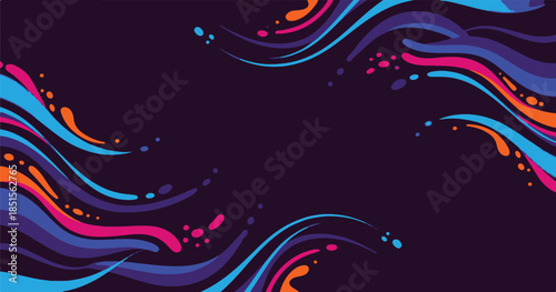 Abstract colorful vector background featuring glowing stars and magic blue waves with artistic swirls for a winter holiday card design decoration