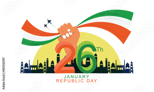 Happy republic day of India. hand proudly holding flag. celebration of 26th January