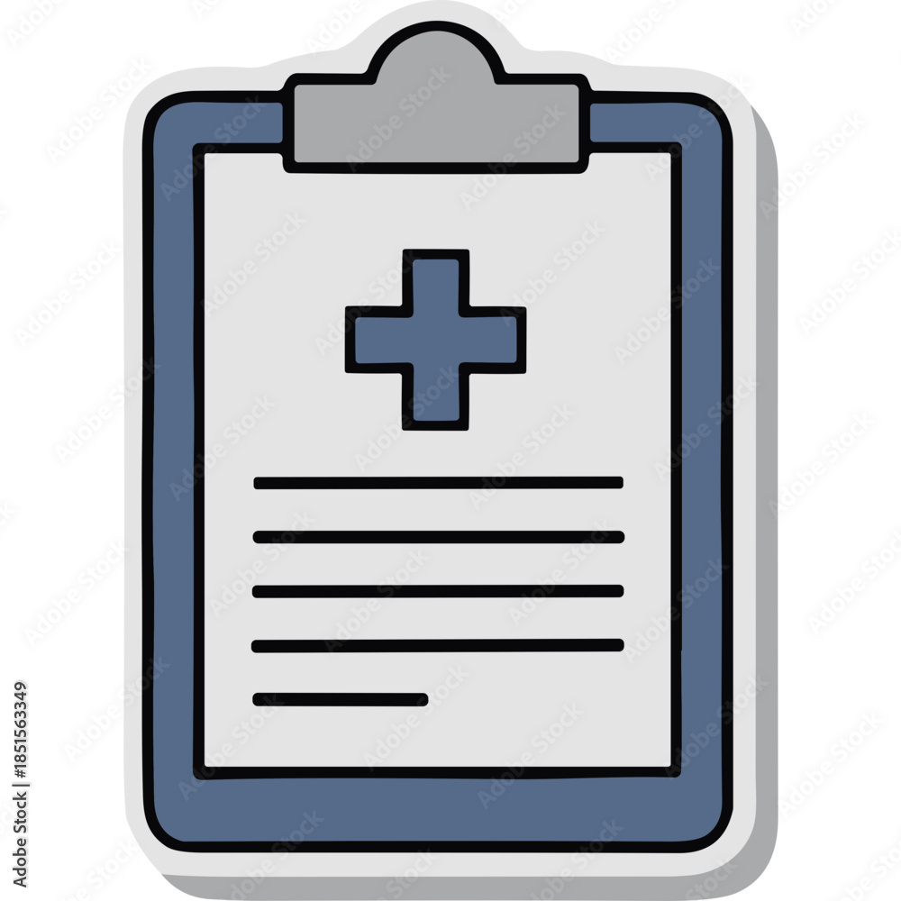 Obraz premium Medical Clipboard Icon with Cross and Lines