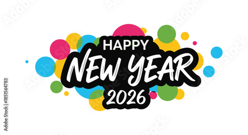 Colorful new year 2026 celebration design with vibrant polka dots and bold lettering