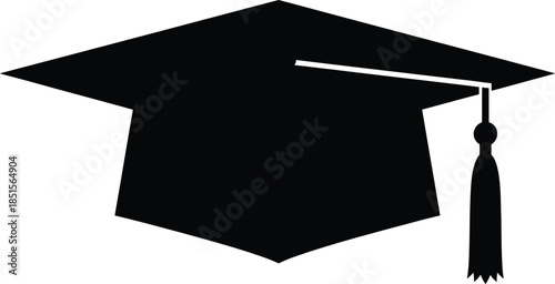 Simple black graduation cap silhouette illustration on transparent background