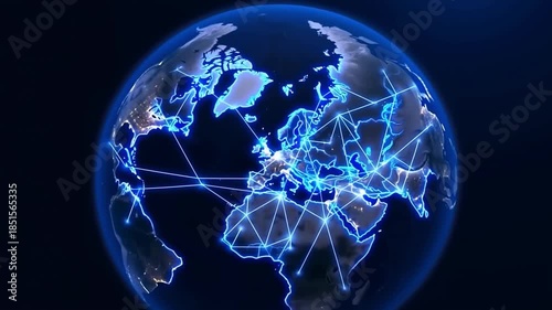 An entrepreneurial timelapse of a local business model replicating and scaling to international locations with connecting networks against a global view, concept of business scaling 