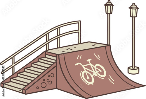 Skateboard Ramp with Stairs and Street Lamp urban