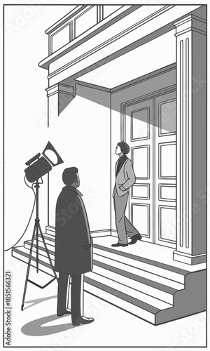 Man on set with spotlight.