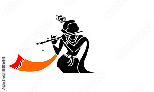 krishna playing flute, black silhouette, orange cloth clip art preview