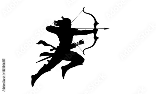 Spiritual silhouette of Lord Rama as a divine archer, Hindu deity shooting bow and arrow, brave warrior icon for Dussehra, Diwali, and Ramayana heritage art