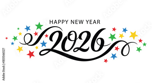 Festive new year greeting with sparkling stars and elegant calligraphy design for celebrations