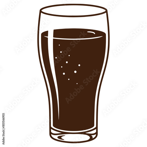 Illustrated glass of dark beer with bubbles isolated on a transparent background for design and web use