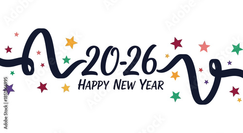 A vibrant new year celebration graphic featuring the years 2020 to 2026 with festive decorations