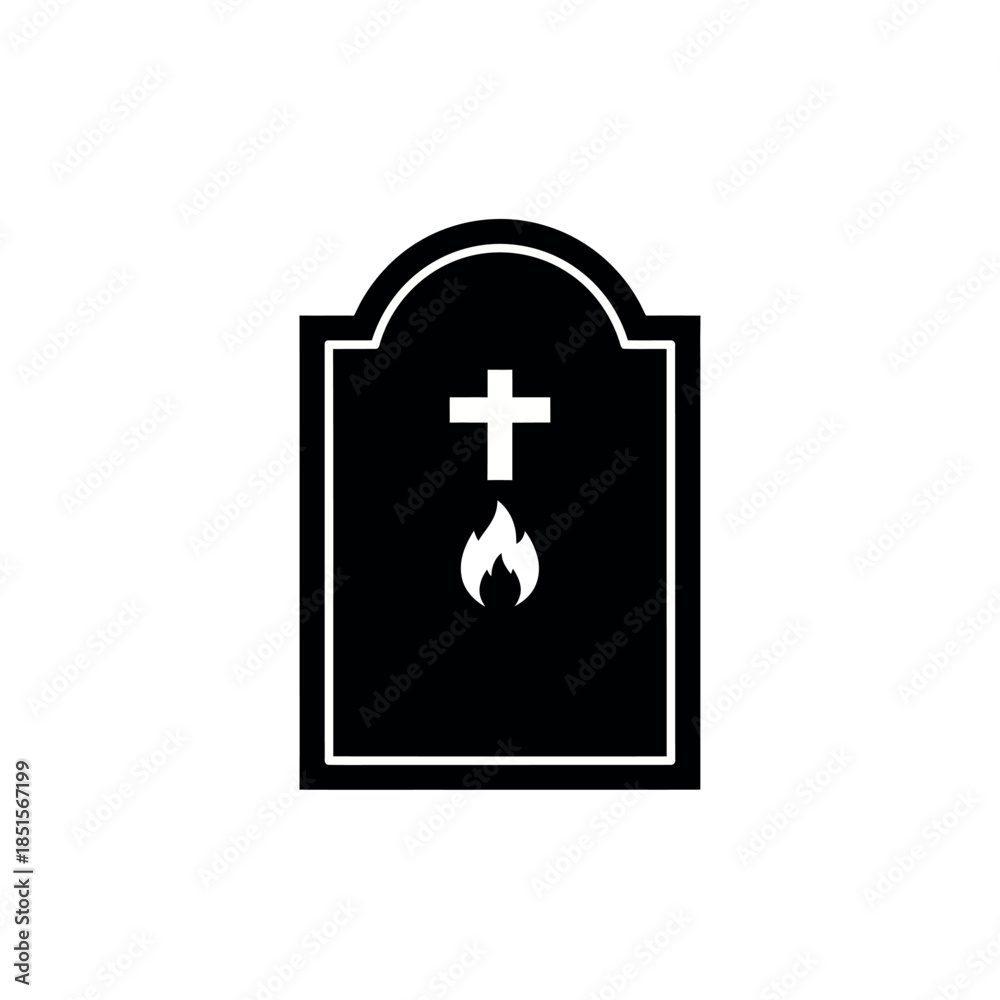 Fototapeta premium Grave with Cross and Flame Icon.