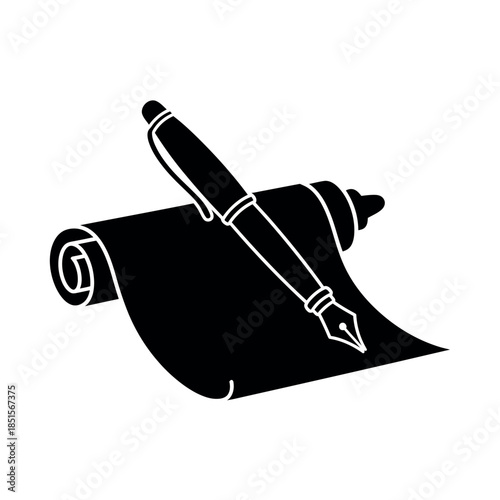 Ink Pen and Scroll Paper Silhouette.