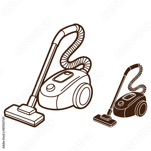 Illustrated vacuum cleaners in different styles isolated on transparent background cleaning tools home appliances black and white design