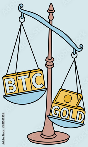 Bitcoin versus Gold on a Scale A Visual Comparison of Digital and Traditional Assets.
