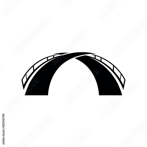 Simple black silhouette of a bridge with railings arching over an unseen gap on a white background.