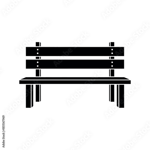Simple Black Silhouette of a Park Bench on a White Background.
