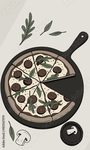 Delicious pizza with various toppings served on a wooden board.