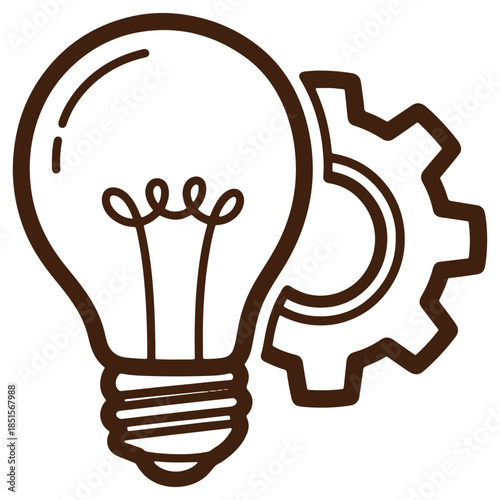 Illustration of a light bulb and gear symbolizing innovation and technology solutions