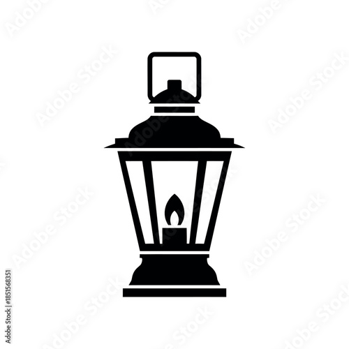 Vintage Lantern with Burning Candle.