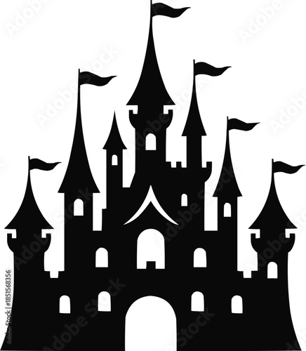 Princess Fairytale Castle Silhouette Vector Royal Fantasy Clipart