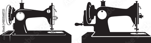 Two vintage sewing machines silhouette vector set