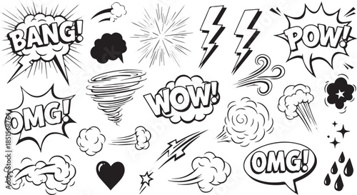 Comic Book Sound Effects and Visual Elements Collection 1.