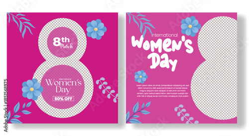 Women’s Day 8 March Promotion Pack, Instagram Social Media Posts, Advertising Banners, Square Poster Flyers, Website Headers, Floral Vector Illustrations, Stylish Female Silhouette Artwork Design