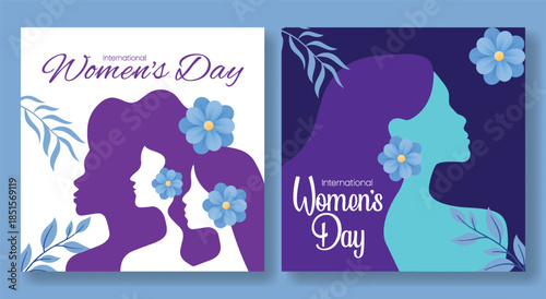 Women’s Day 8 March Instagram Bundle with Social Media Posts, Ad Banners, Square Flyers, Web Headers, Floral Background Vectors, Elegant Female Face Silhouette Design Collection