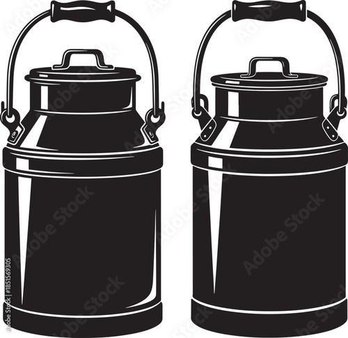 Two vintage milk cans with handles isolated on white background