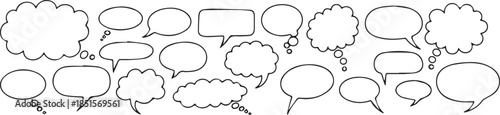Handdrawn speech and thought bubbles set for communication.