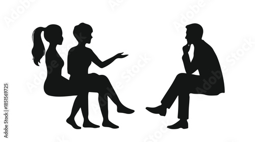 Therapy Session Two Female Clients Male Therapist Silhouette