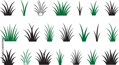 Grass Silhouette Icons Set Natural Lawn Plant Collection.