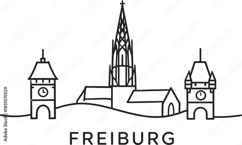 Fototapeta premium Freiburg city skyline landmarks minimalist vector illustration