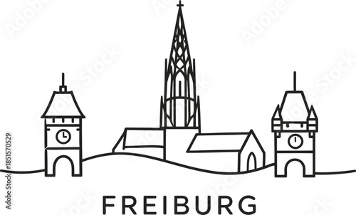 Freiburg city skyline landmarks minimalist vector illustration