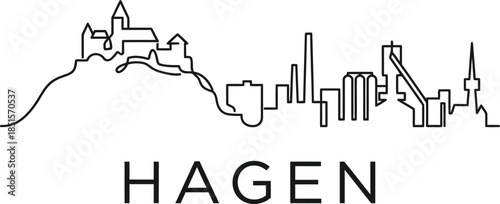 Hagen city skyline minimalist one line drawing vector illustration