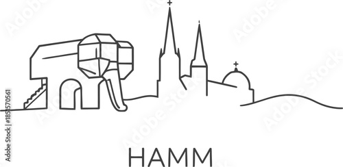 Hamm city skyline with glass elephant vector illustration
