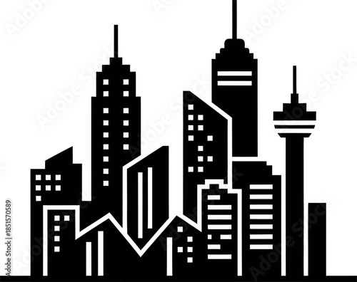 City skyline with modern skyscrapers and towering architecture